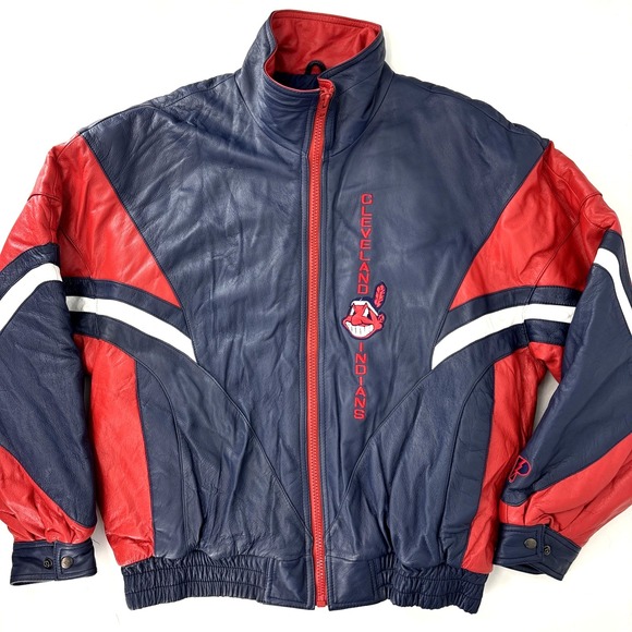 Vintage 90s Cleveland Indians Pro Player Leather Jacket Bomber Large
